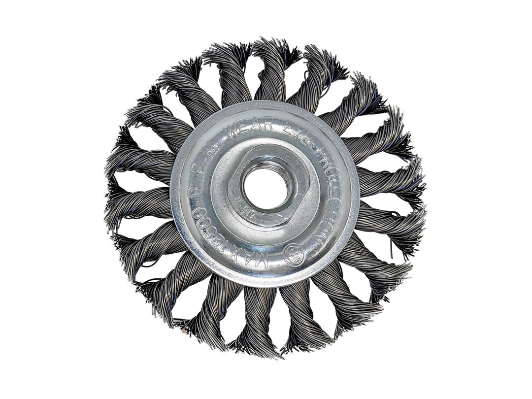 Brosse à roue circulaire nouée de 4" (épaisseur 1/4") pour meuleuses d'angle