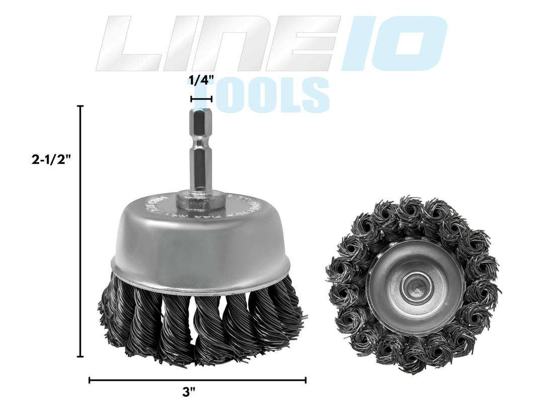 LINE10 Tools 3-inch Knotted Drill Wire Brush Set, 3 Pack w Hex Shank, Fits Impact Drivers