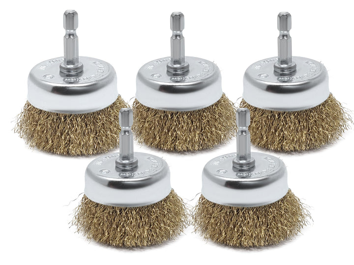 5pk 2-1/2" Wire Cup Brush for Drill, 4 Inch Diameter, Brass-Coated