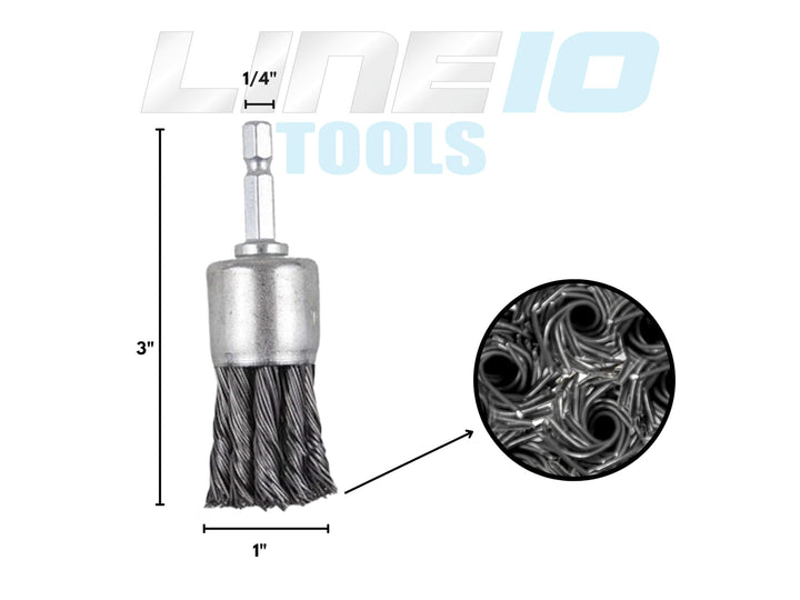 LINE10 Tools 3-inch Knotted Drill Wire Brush Set, 3 Pack w Hex Shank, Fits Impact Drivers