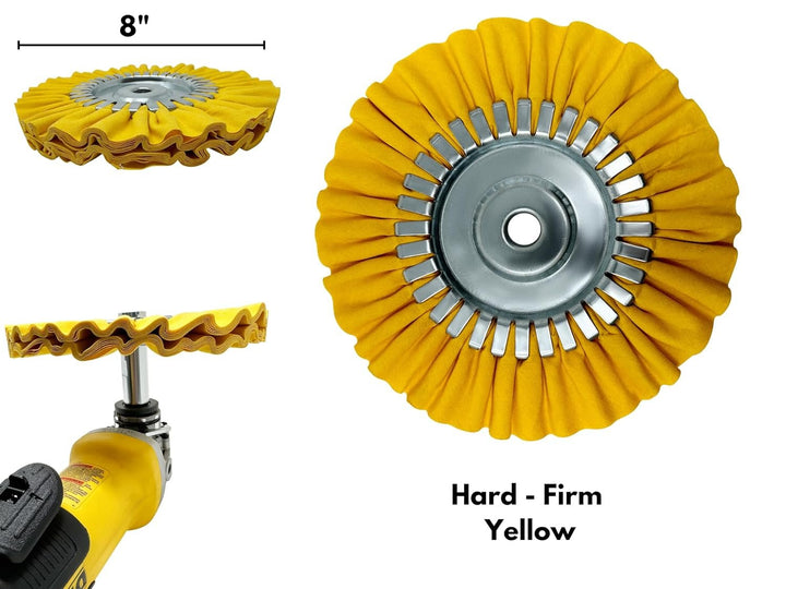 LINE10 Tools 8-inch Airway Buffing Wheel Kit with Three-Step Compound and Angle Grinder Buffer Extension Adapter for Polishing Hard Metals