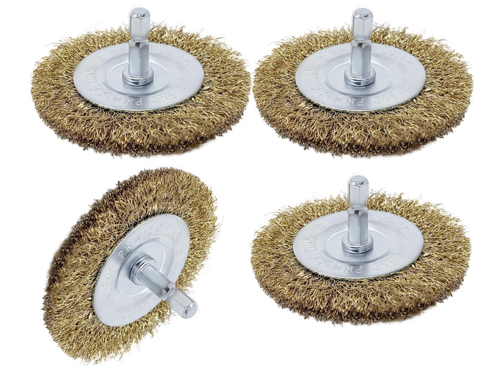 4 Pack 3" Circular Wire Brush Wheel for Drill, Brass-Coated