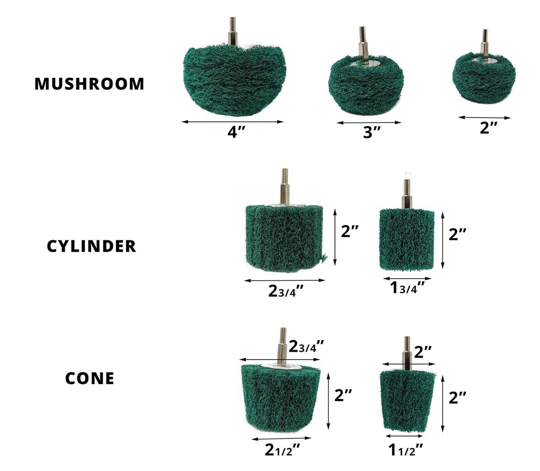 Tampons de forage abrasifs non tissés 7 pièces, montés sur tige de 1/4 de pouce - Vert - Moyen