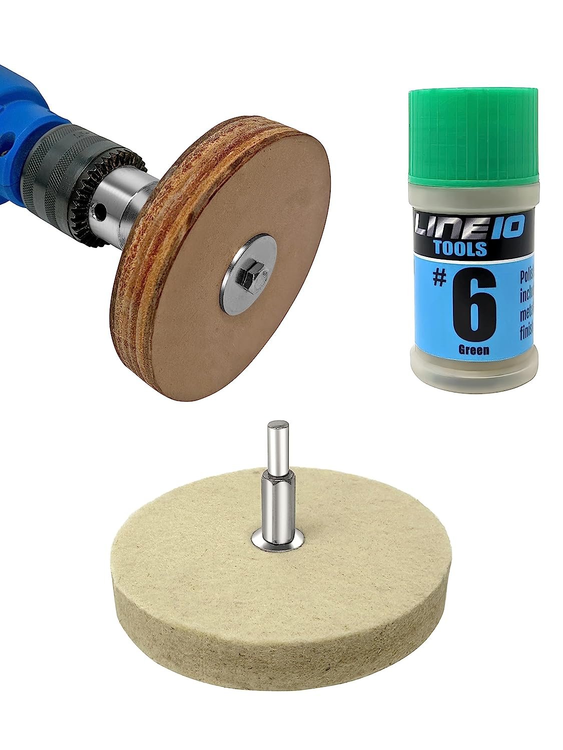 LINE10 Tools Kit de roue de polissage en cuir et feutre de 4" pour perceuse