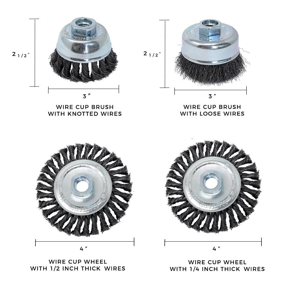 Kit de brosses métalliques industrielles pour meuleuse d'angle, arbre 5/8"-11 avec adaptateurs