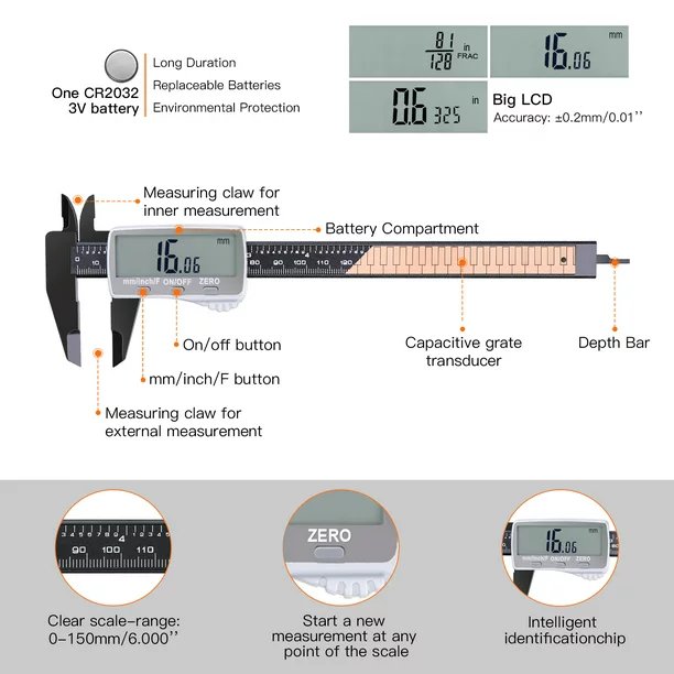 6" inch Digital Caliper Precision Measuring Tool with LCD Display Electronic Vernier 150mm