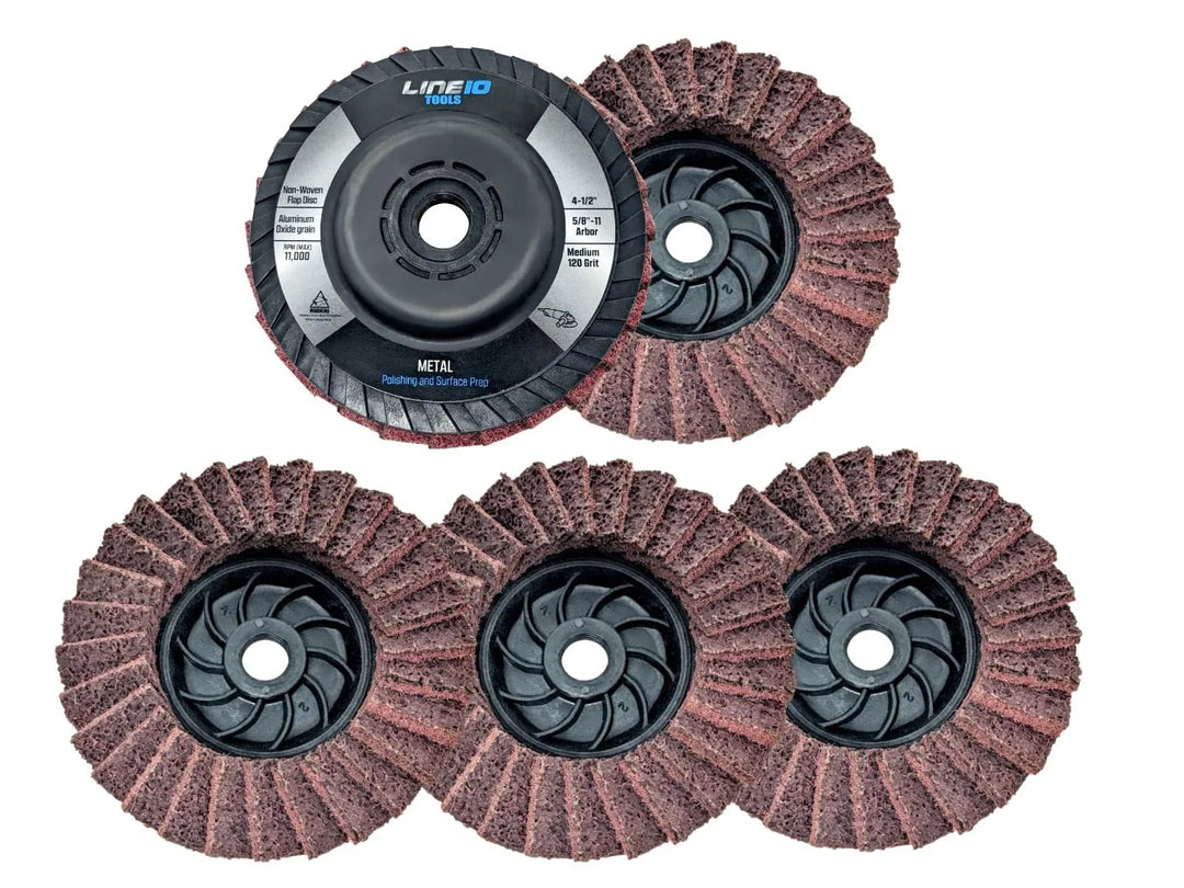 5pk Red Non-Woven Abrasive Flap Disc 4-1/2" with 5/8-11 Threaded Arbor for Angle Grinder