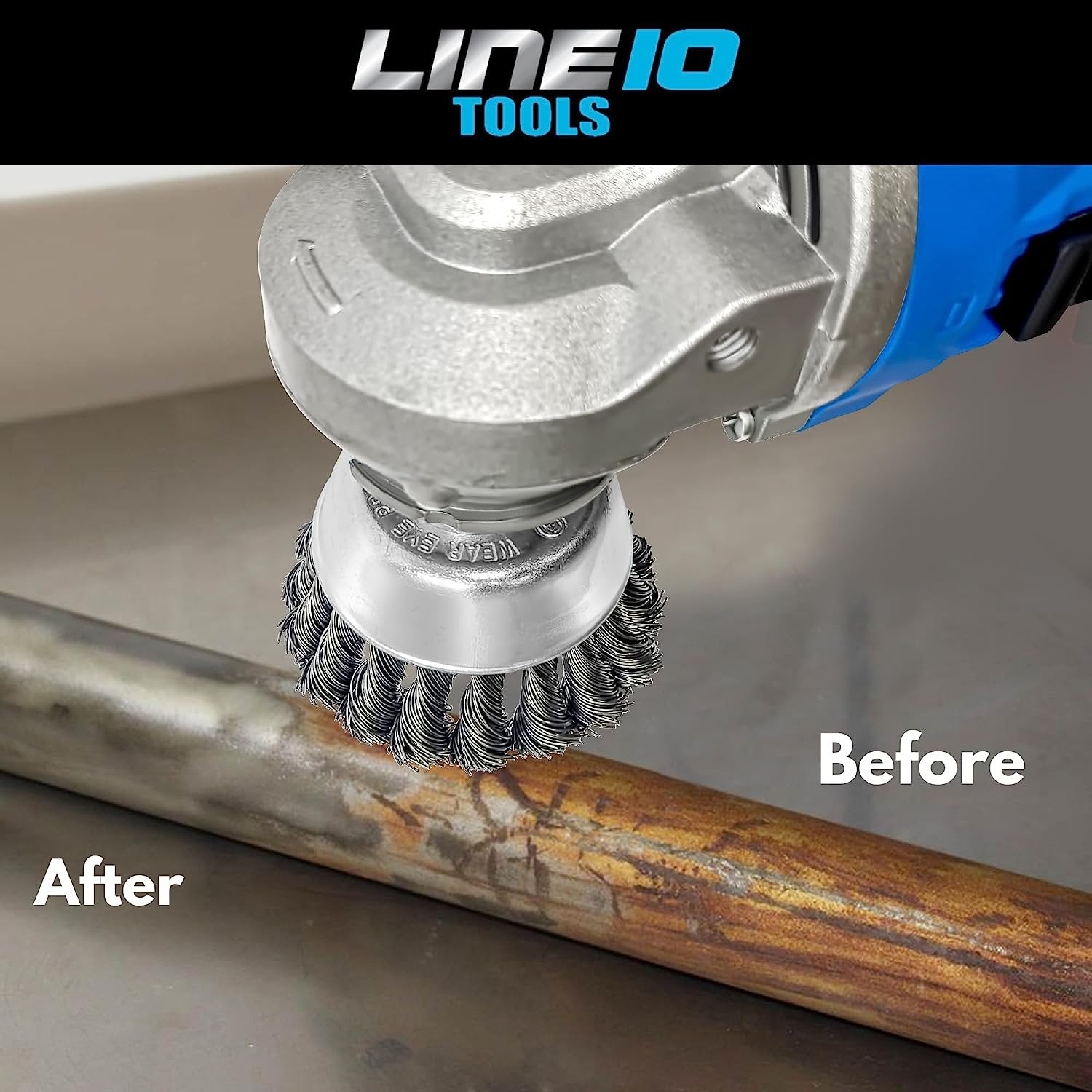 LINE10 Tools Lot de 4 brosses à fil noué de 7,6 cm pour meuleuse d'angle pour un nettoyage intensif de la rouille