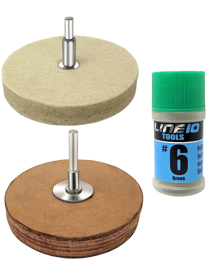 LINE10 Tools 4" Leather Strop and Felt Buffing Wheel Kit for Drill