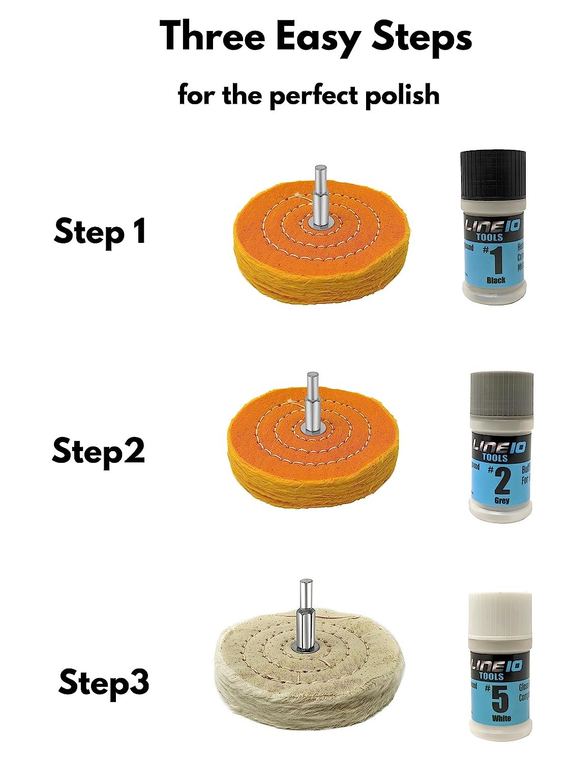 Kit de meules de polissage en métal pour perceuse, avec composé de polissage en 3 étapes