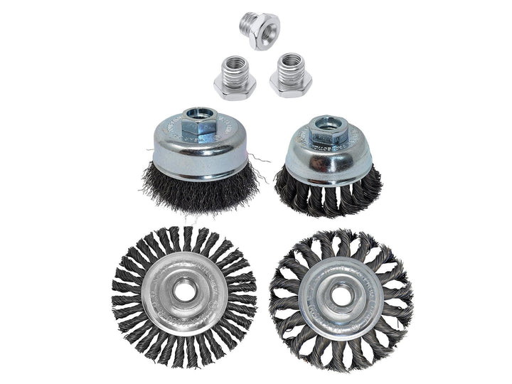 Kit de brosses métalliques industrielles pour meuleuse d'angle, arbre 5/8"-11 avec adaptateurs