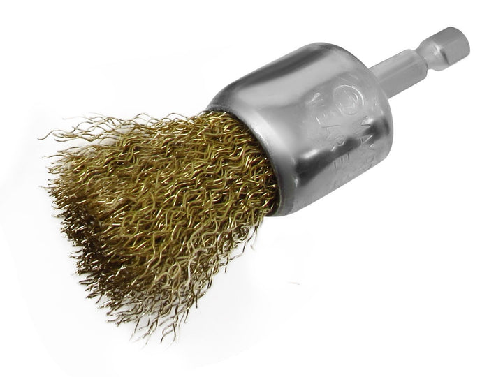 Brosse métallique de 1" sur tige hexagonale de 1/4" - poils en acier recouverts de laiton