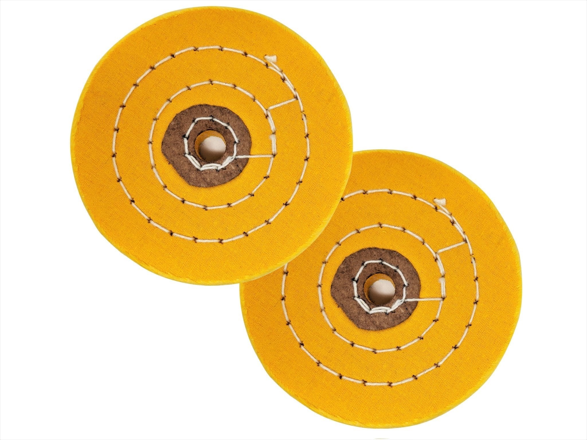 Paquet de 2 roues de polissage cousues en spirale de 4 pouces-trou d'arbre de 1/2 pouces-jaune-ferme