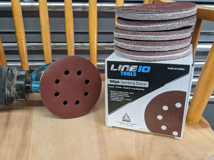 LINE10 Tools 100 Pack Sanding Discs, 100 Grit, 5 inch, 8 Holes, Hook and Loop Backing for Orbital Sanders