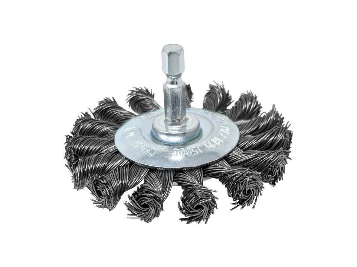 3 inch Circular Knotted Wire Wheel Brush on 1/4 Hex Shank for Drill or Impact Driver