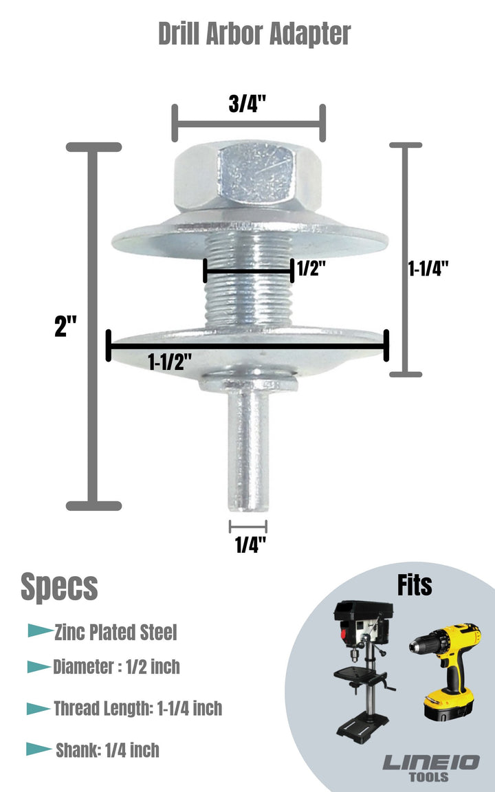 Adaptateur d'arbre de perçage pour meules de polissage et de meulage, Arber 1/2 pouces