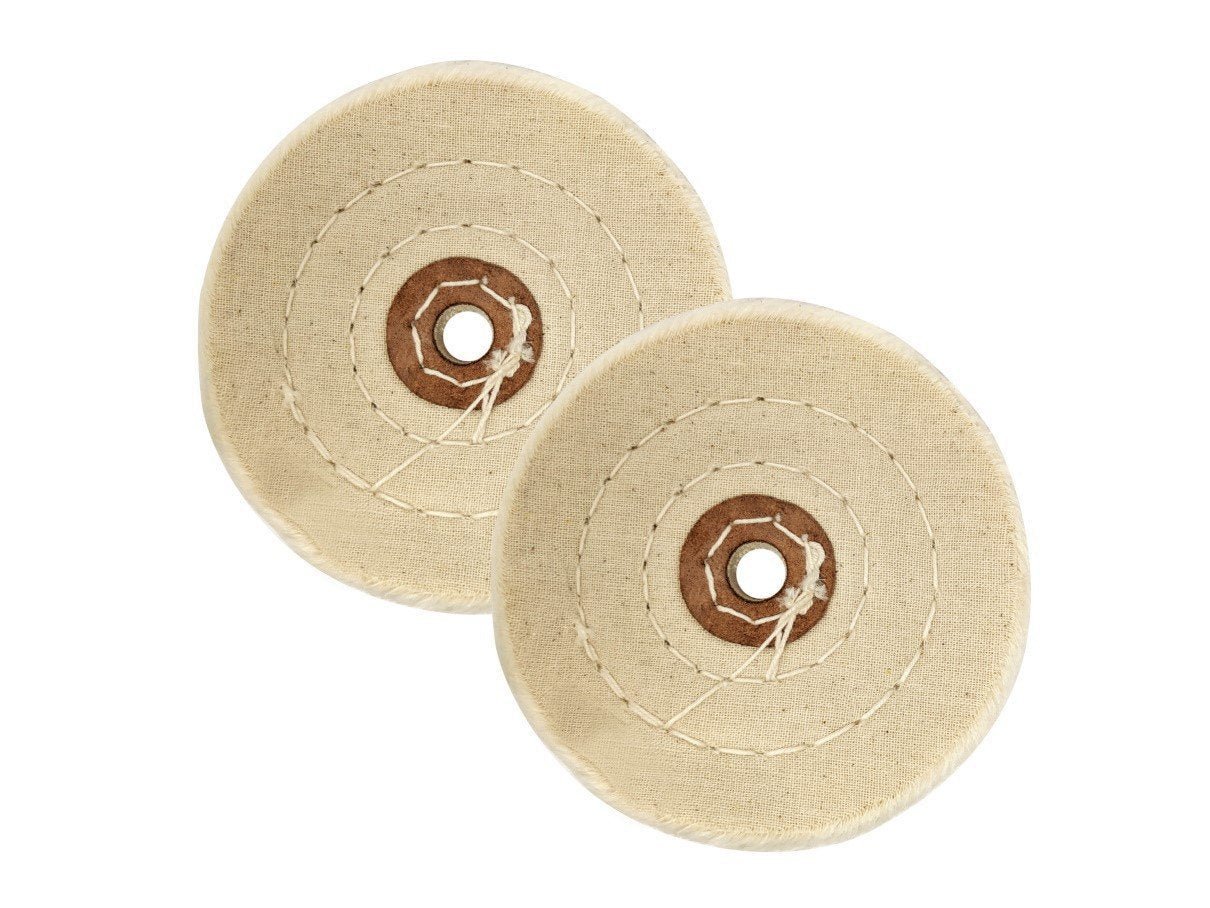 Paquet de 2 roues de polissage cousues en spirale de 4 pouces-arbre de 1/2 pouces-blanc-doux