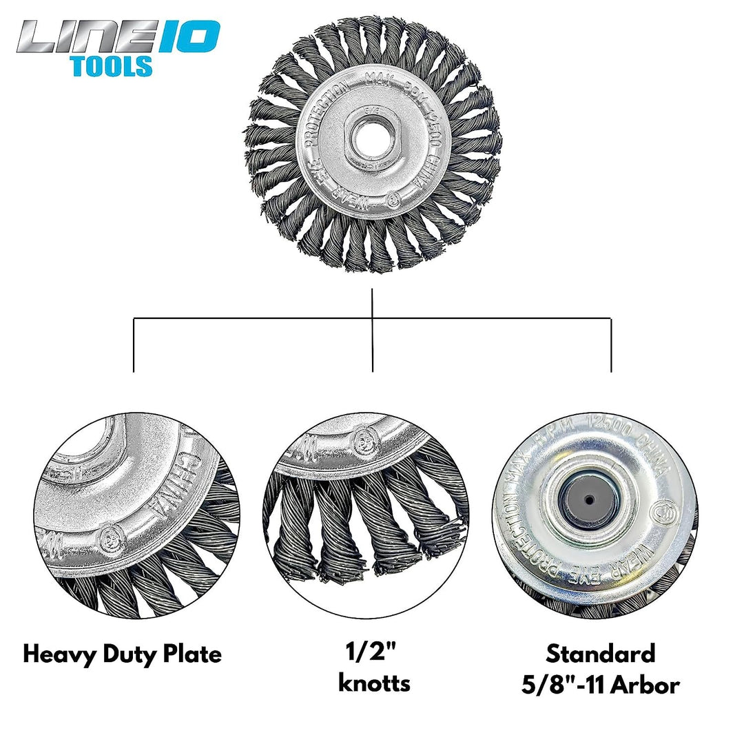 LINE10 Tools Lot de 4 brosses circulaires nouées de 10,2 cm pour meuleuse d'angle, 1/2" d'épaisseur, pour un nettoyage intensif de la rouille 