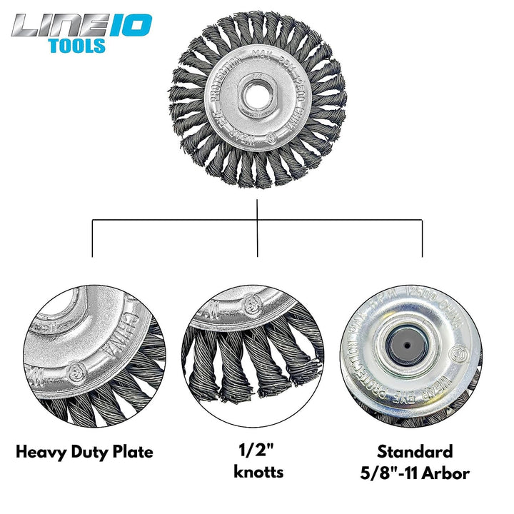 LINE10 Tools Lot de 4 brosses circulaires nouées de 10,2 cm pour meuleuse d'angle, 1/2" d'épaisseur, pour un nettoyage intensif de la rouille 
