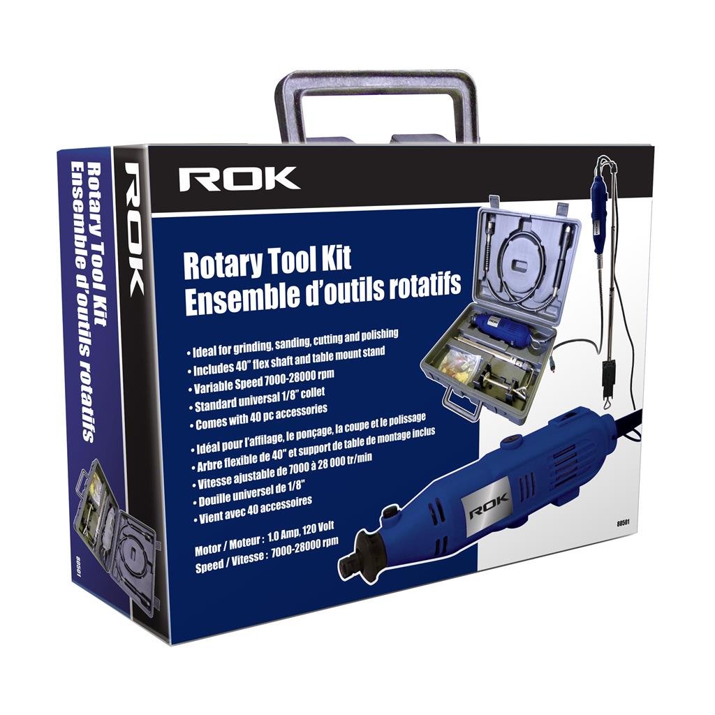 Kit d'outils rotatifs à vitesse variable ROK avec arbre flexible et ensemble d'accessoires de 40 pièces